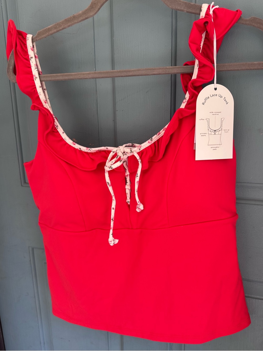 Blogilates XL Red Ruffle Tie-Front Tank Top